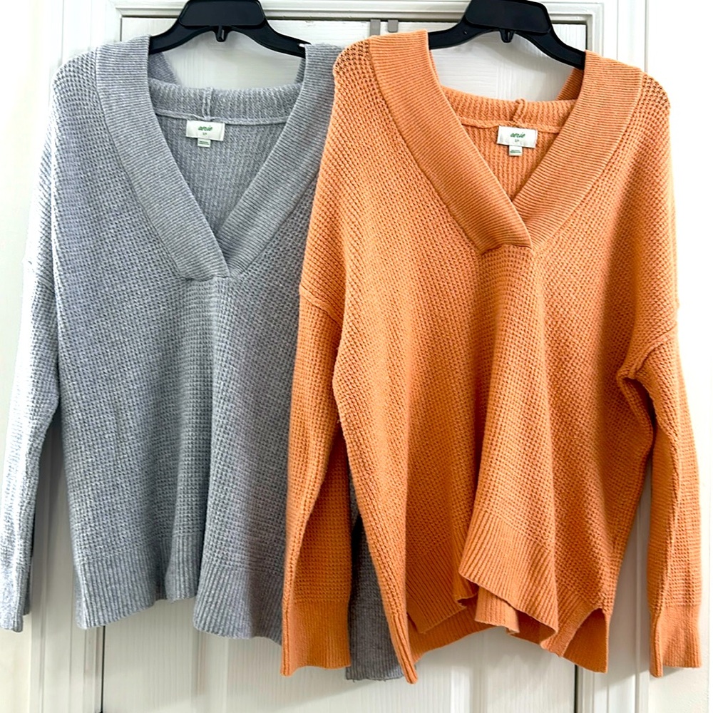 Aerie CozyUp Waffle Knit Pullover Hoodie Sweater EUC size small lot of 2
